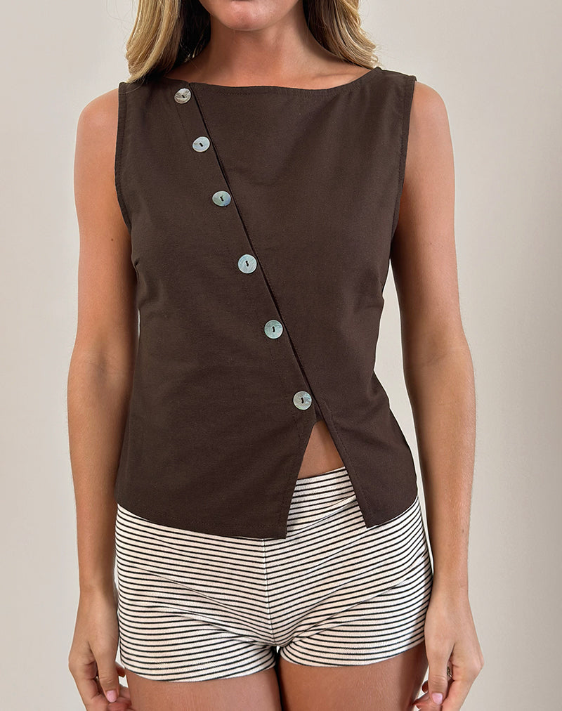 Vonne - Top à boutons asymétriques - Brun chocolat