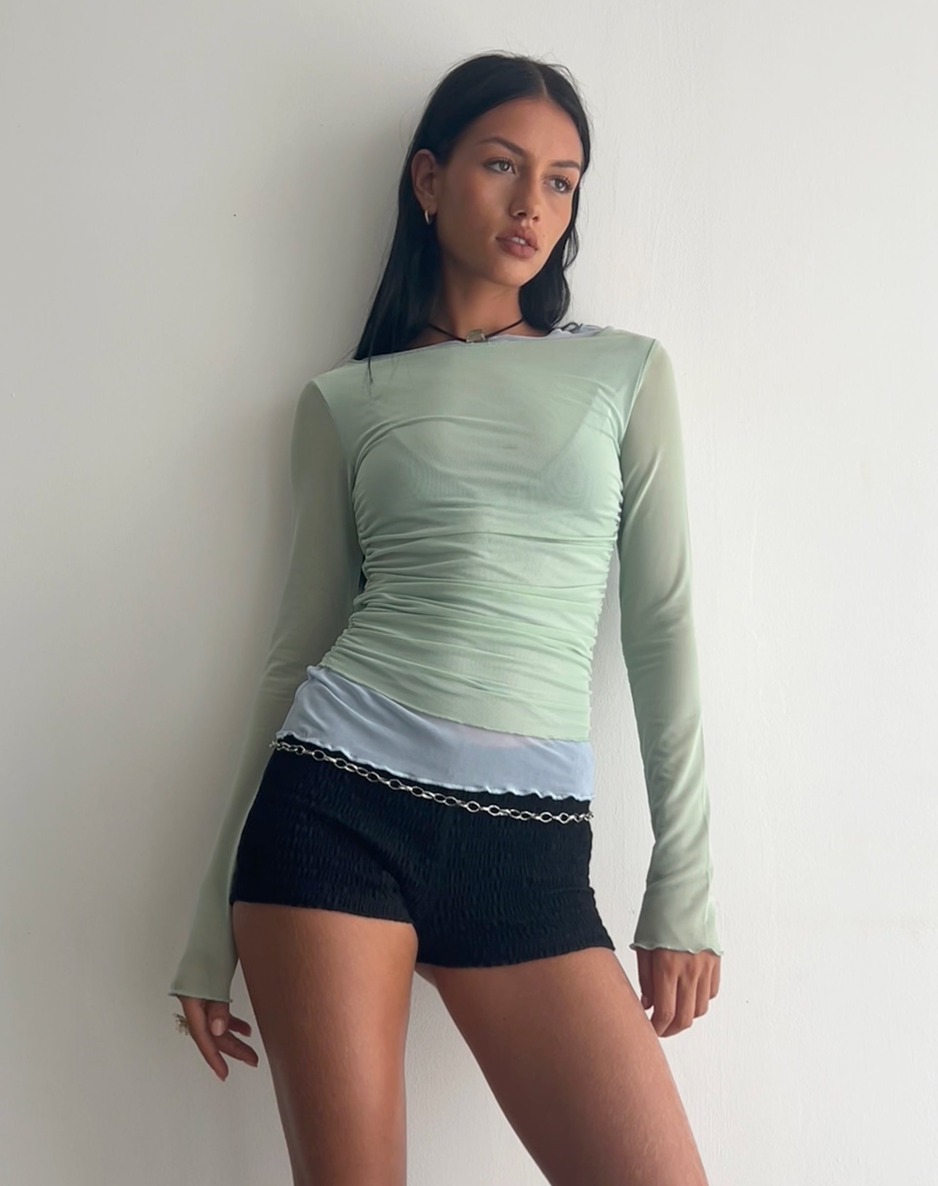 Image de Vrist Long Sleeve Mesh Top in Frost Blue