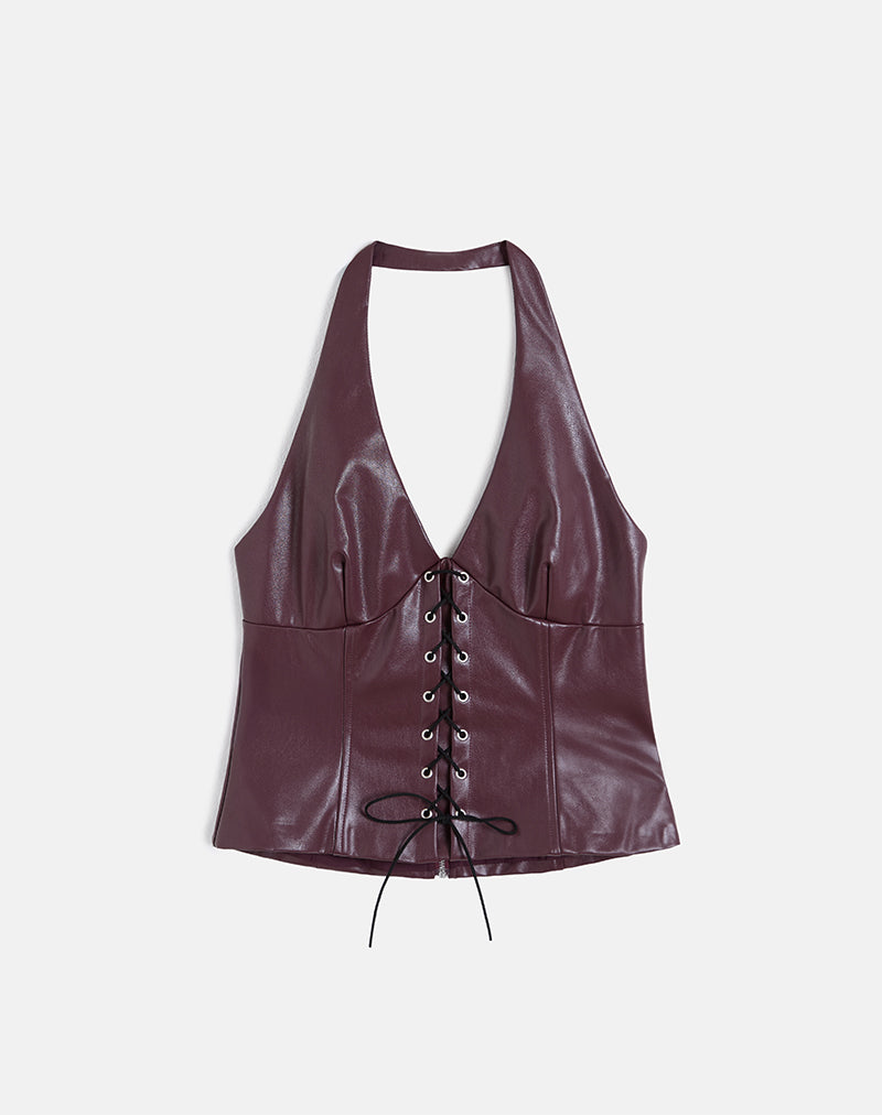 Image de Wahya Lace Up Halter Top in PU Plum