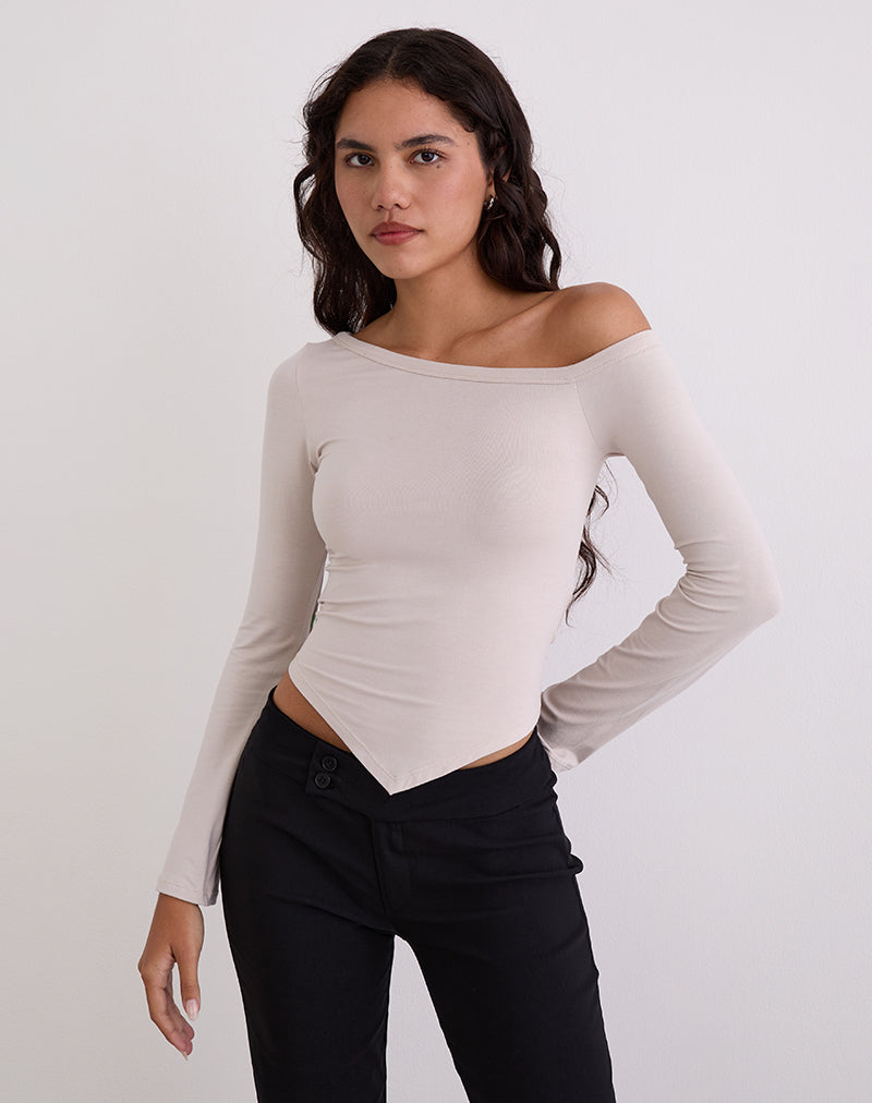 Image of Wakana Asymmetric Long Sleeve Top in Cannoli Cream