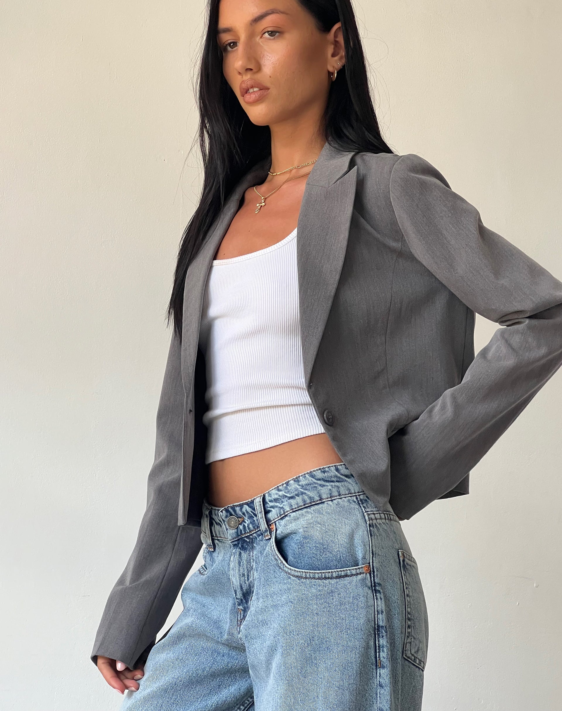 image de Walid Cropped Blazer in Tailoring Charcoal