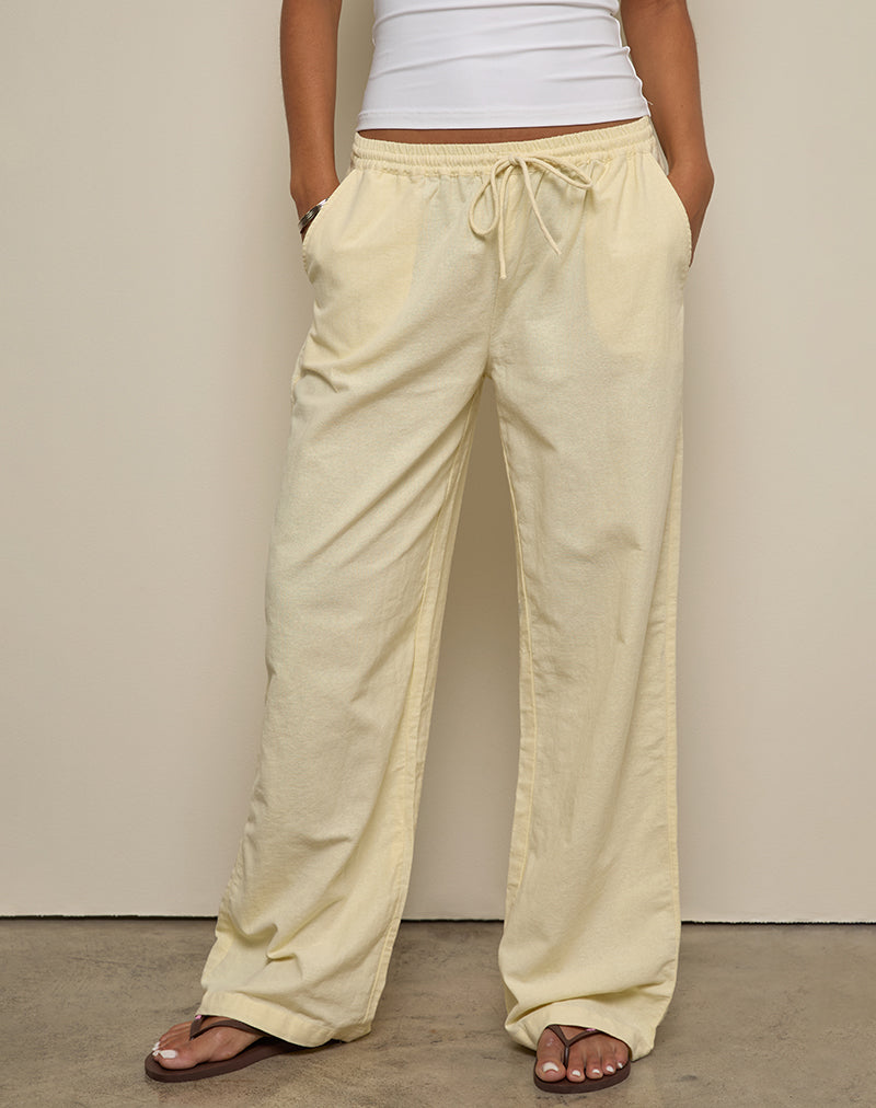 Wasic Wide Leg Linen Trouser in Lemon