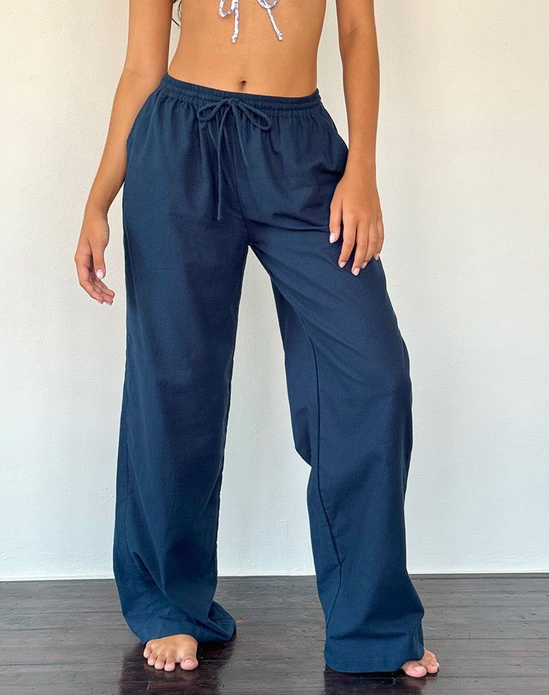 Image de Wasic Wide Leg Linen Trouser in Navy