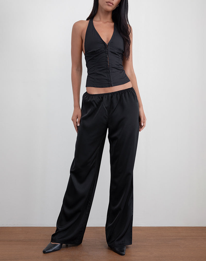 Pantalon Waski à jambes larges en satin noir