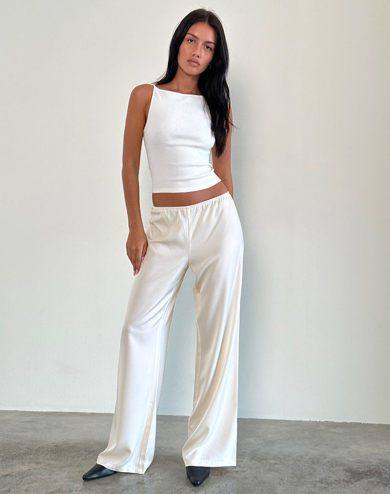 Image de Waski Wide Leg Trouser in Satin Ivory