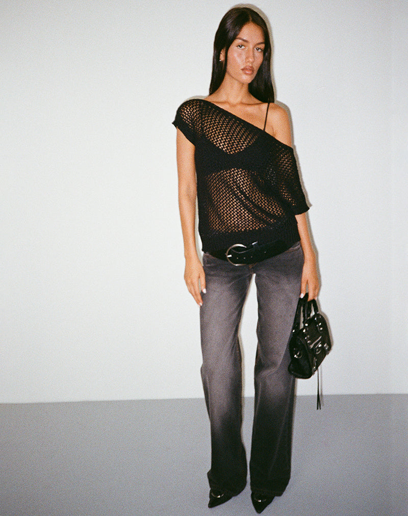 Image de Weavora Top à encolure dégagée en tricot ouvert Noir