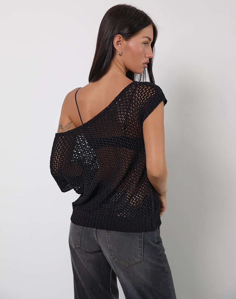 Image de Weavora Top à encolure dégagée en tricot ouvert Noir