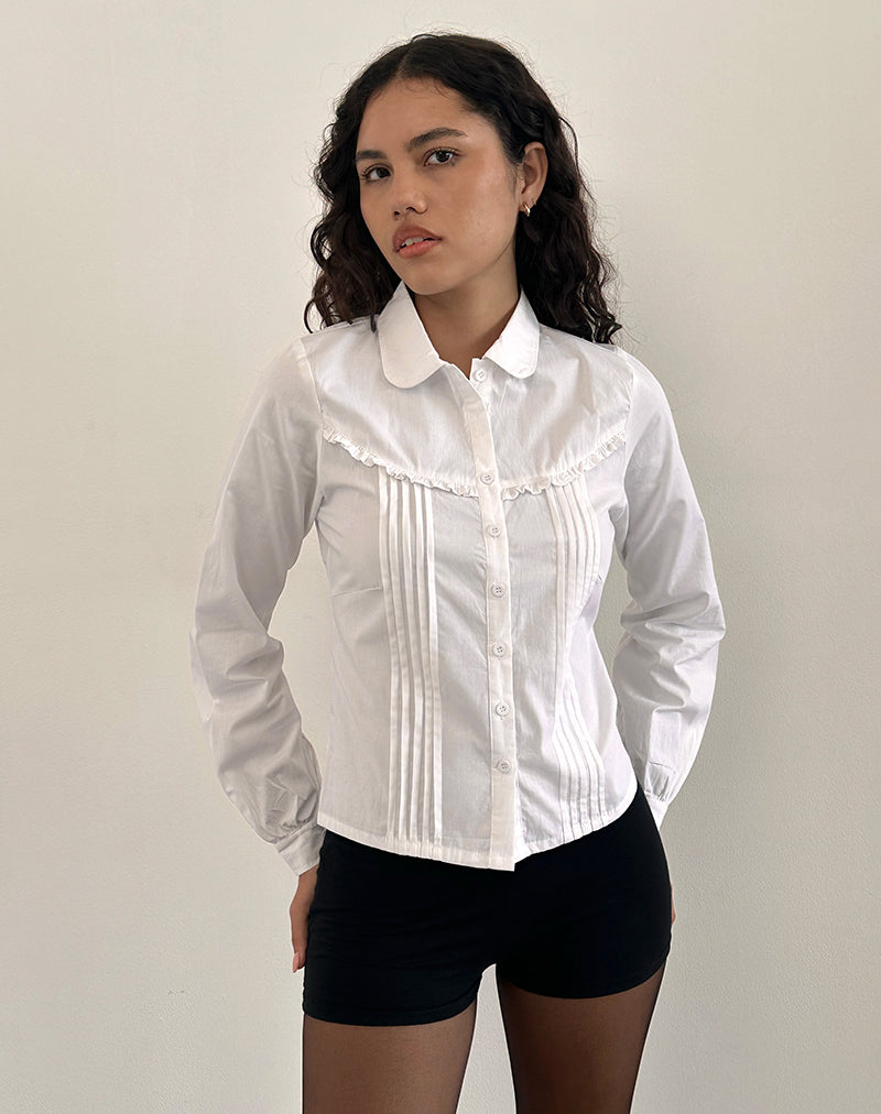 Image de Wells Frill Long Sleeve Blouse in White