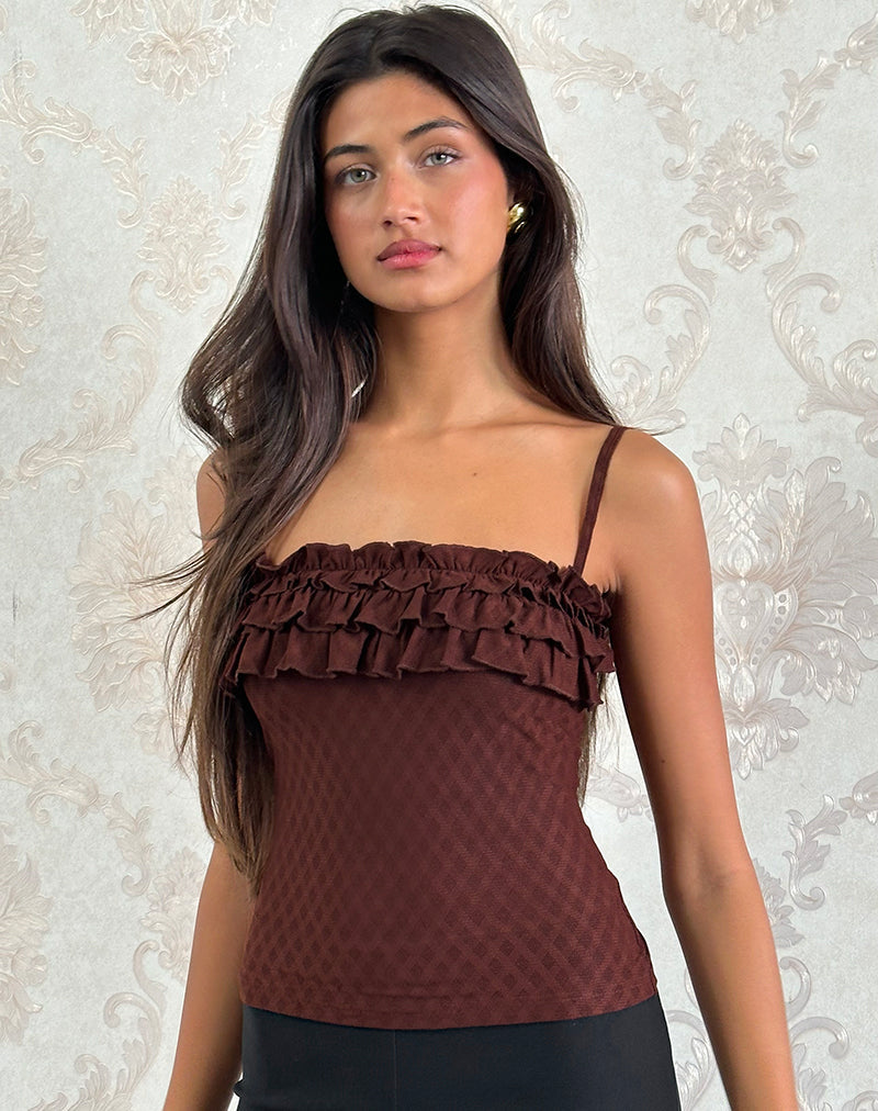Image de Wendy Ruffle Cami Top in Argyle Mesh Brown