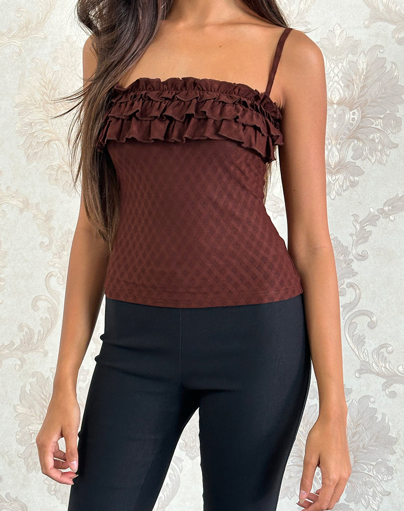 Image de Wendy Ruffle Cami Top in Argyle Mesh Brown