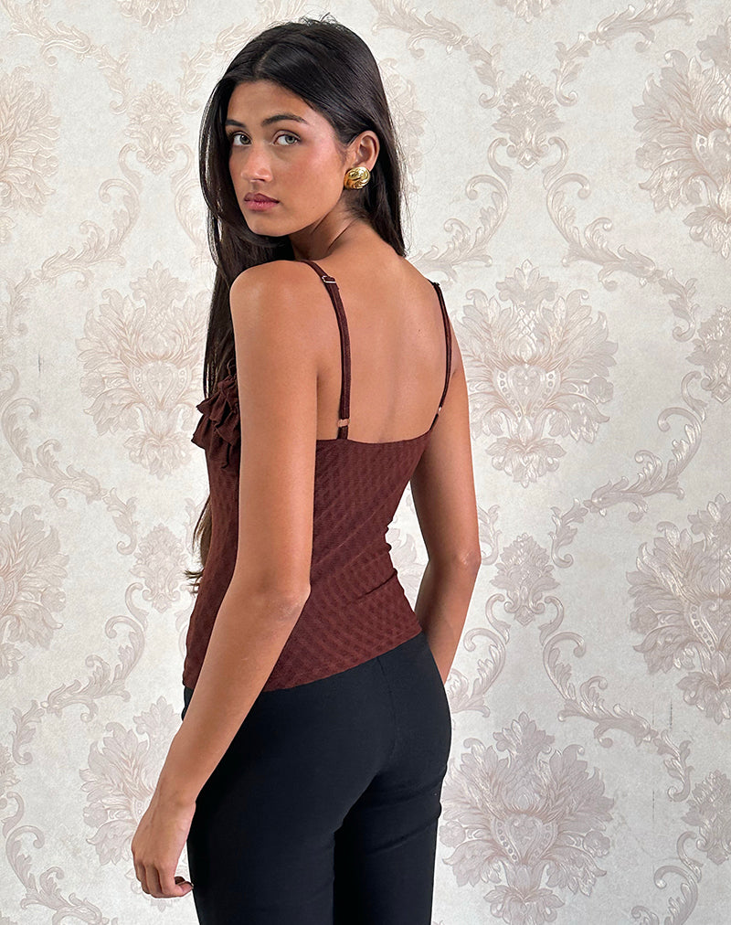 Image de Wendy Ruffle Cami Top in Argyle Mesh Brown