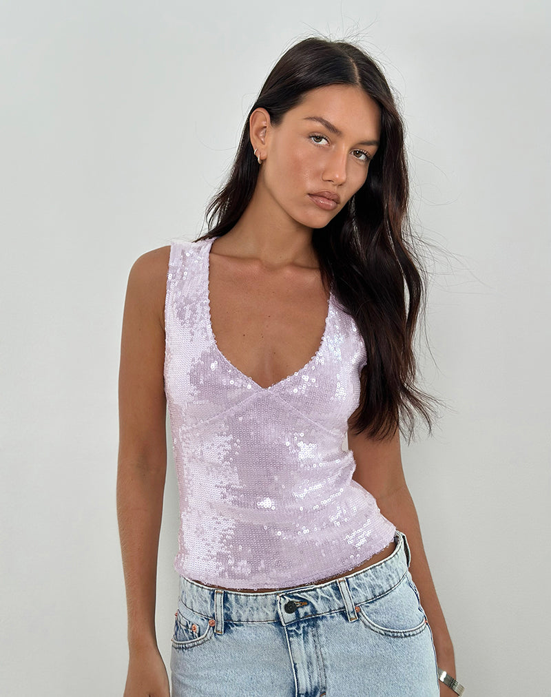 Top Wespiser en violet doux à paillettes
