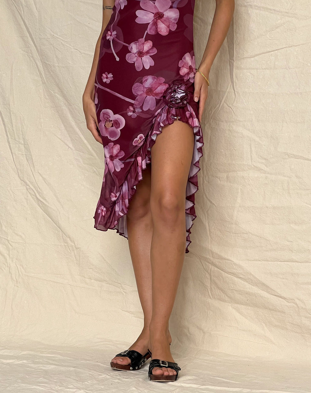 Weti Mini robe bandeau avec ourlet en cascade en floral aquarelle Berry