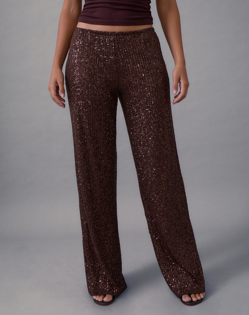 Wilaga Wide Leg Trouser in Sequin Brown