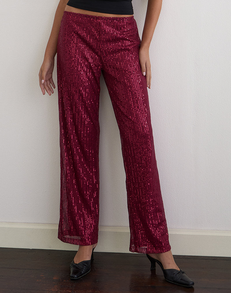 Wilaga Wide Leg Trouser in Sequin Maroon