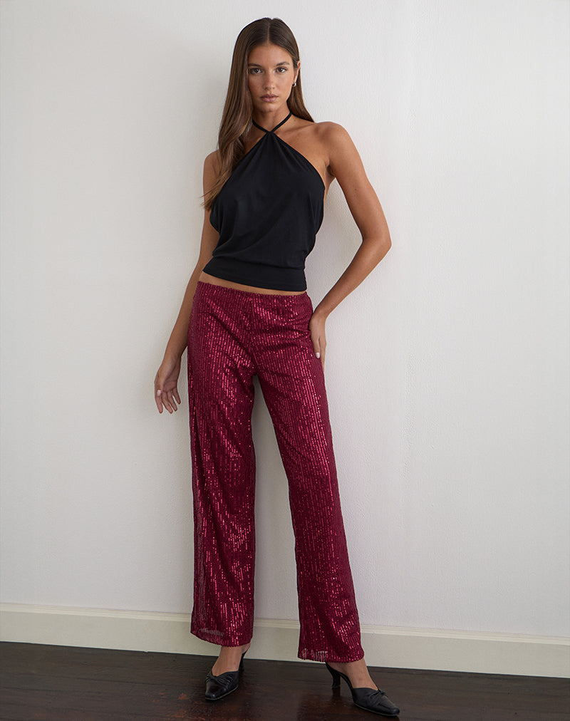 Image of Wilaga Wide Leg Trouser in Sequin Maroon
