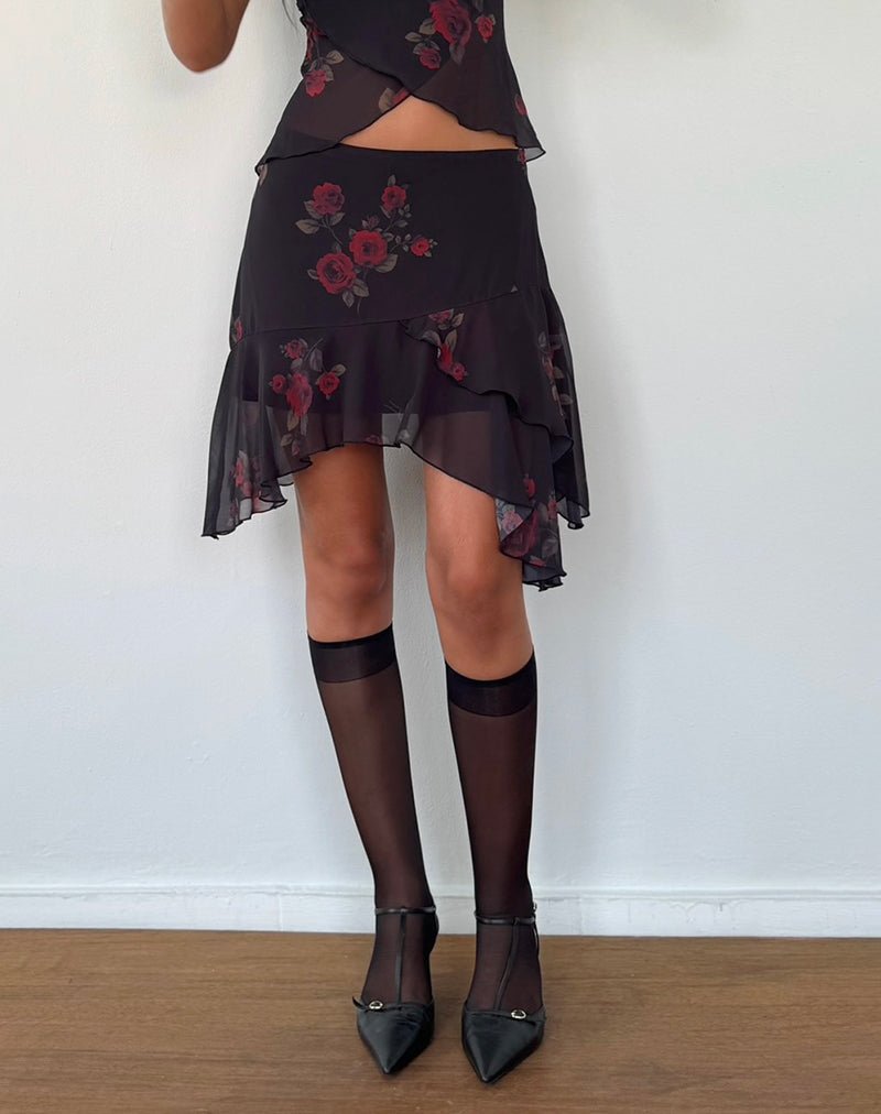 Minijupe Winona, Vintage Roses, noir