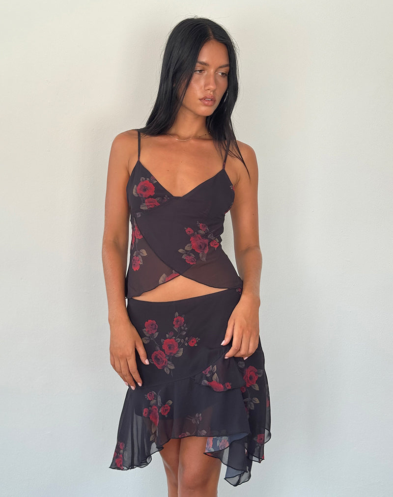 Image de la mini-jupe Winona en roses vintage Noir