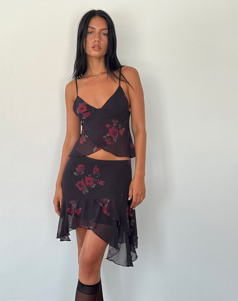 Minijupe Winona, Vintage Roses, noir