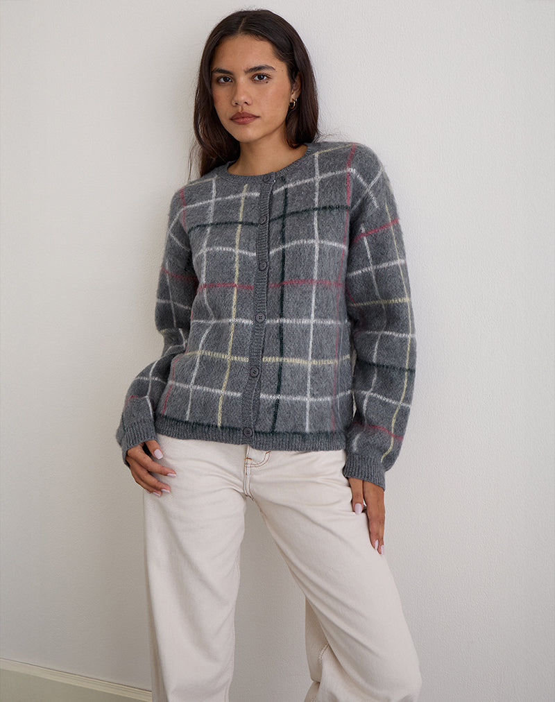 Image de Wisola Cardigan en tricot à carreaux de campagne Gris
