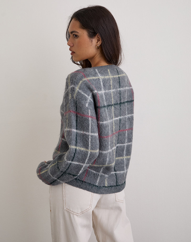 Image de Wisola Cardigan en tricot à carreaux de campagne Gris