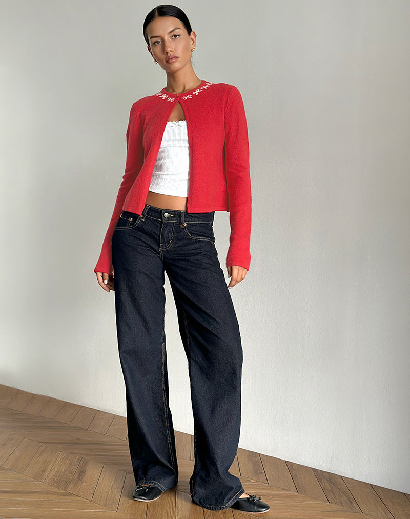 Image de Wunara Cardigan rouge avec nœuds roses