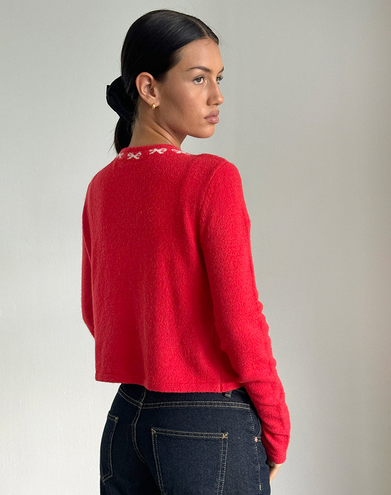 Image de Wunara Cardigan rouge avec nœuds roses