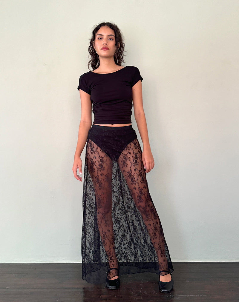 Image de Nevali Maxi Skirt in Black Wild Rose Lace