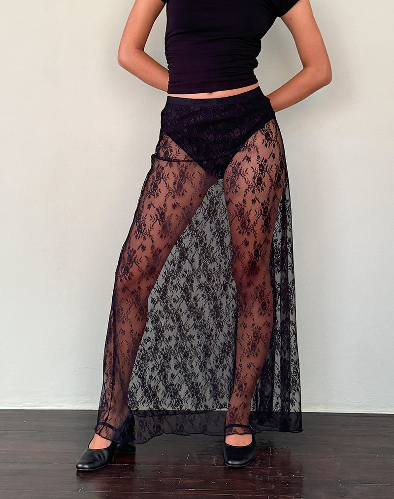 Jupe longue Nevali, dentelle noire Wild Rose