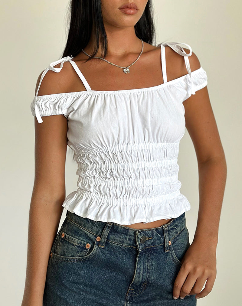 Image de Xavan Bardot Tie Shoulder Top in White