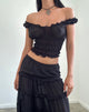 Image de Xavi Shirred Bardot Top in Chiffon Black