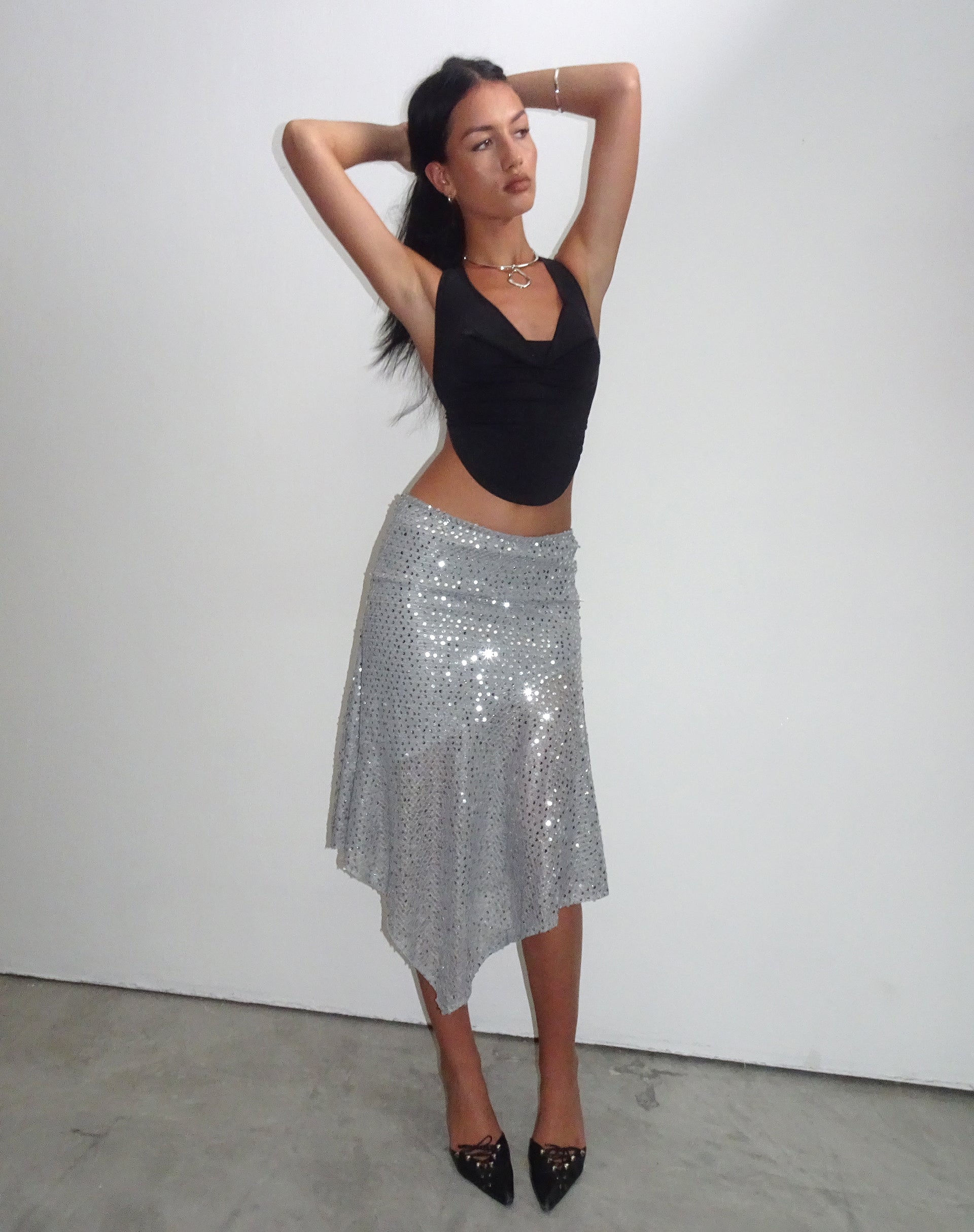 Image de Carita Midi Skirt in Sequin Knit Silver