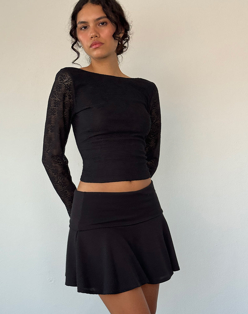 Image of Xiabon Backless Long Sleeve Top in Lace Black
