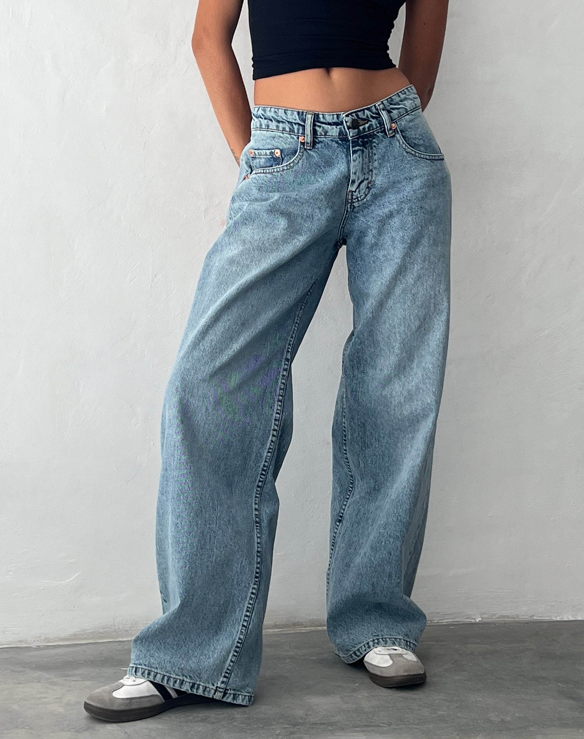Image of Roomy Extra Wide Low Rise Jeans in Vintage Blue Wash