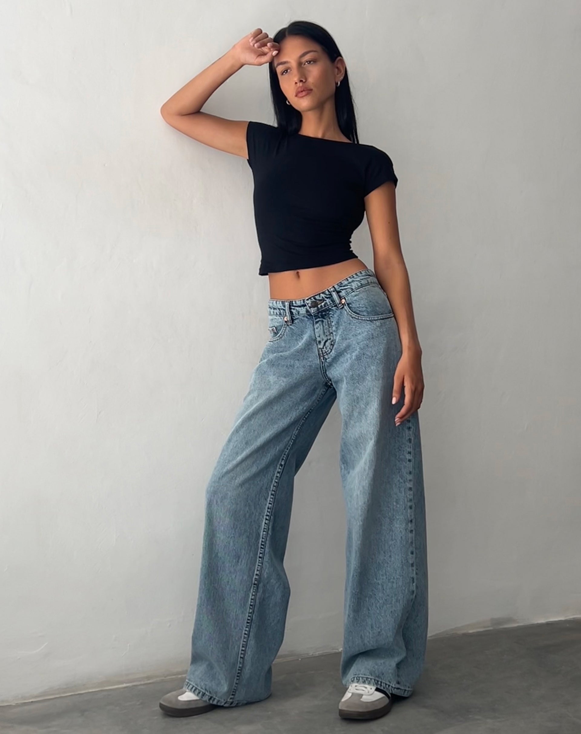 Image of Roomy Extra Wide Low Rise Jeans in Vintage Blue Wash