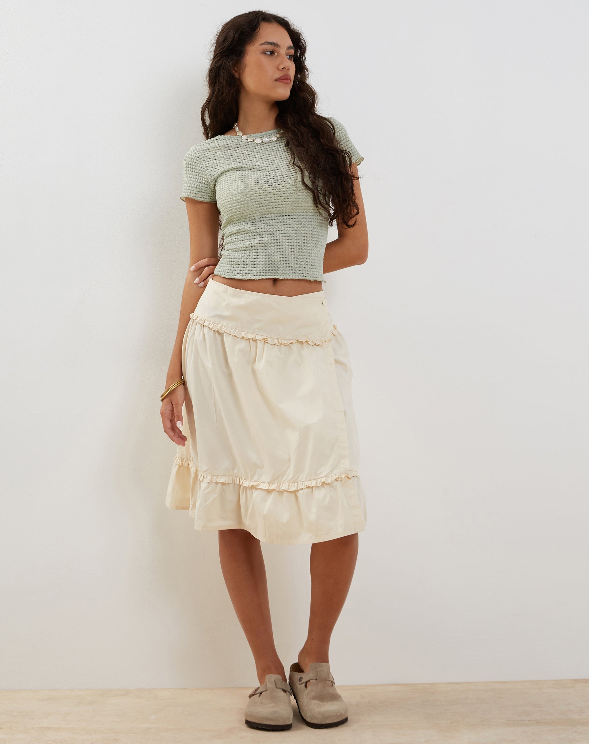Image de Xiwang Crop Top in Sage Textured Crochet