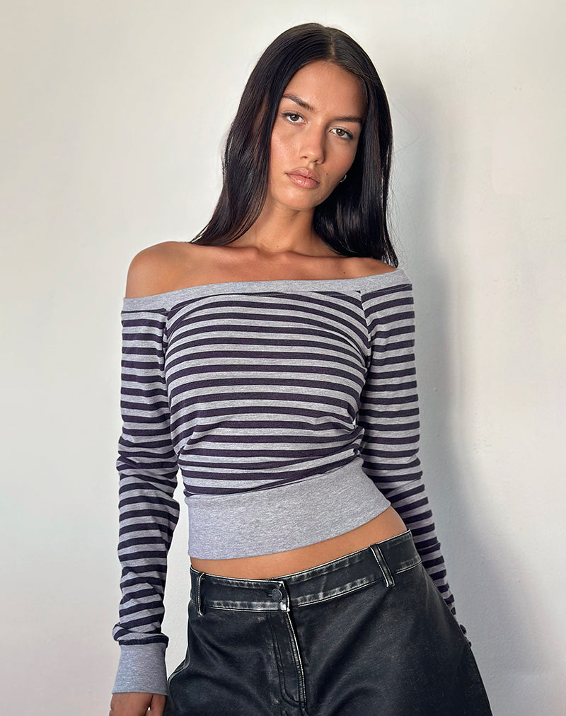 Image de Yacin Slouchy Top in Grey and Black Stripe