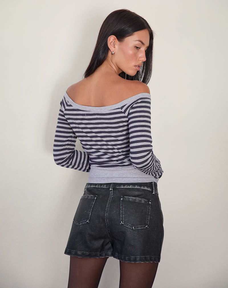 Image de Yacin Slouchy Top in Grey and Black Stripe