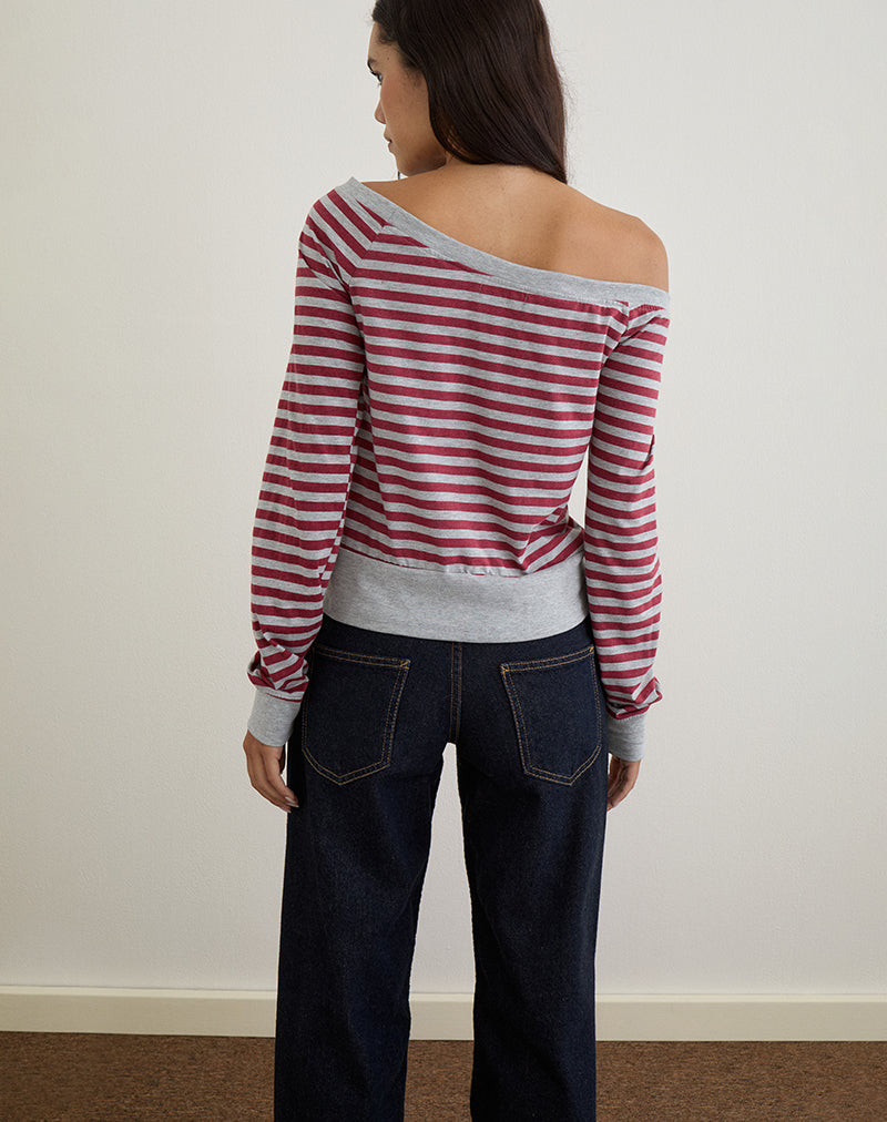 Image de Yacin Slouchy Top in Grey and Burgundy Stripe