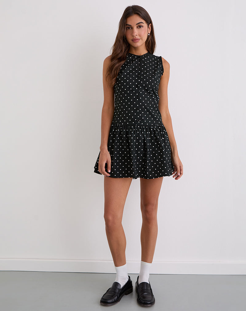 Image de la mini robe Yadara en Polka noir