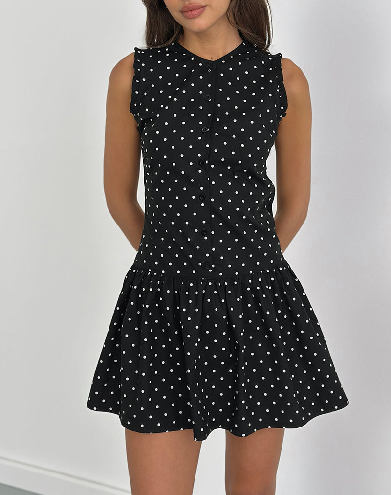 Image de la mini robe Yadara en Polka noir