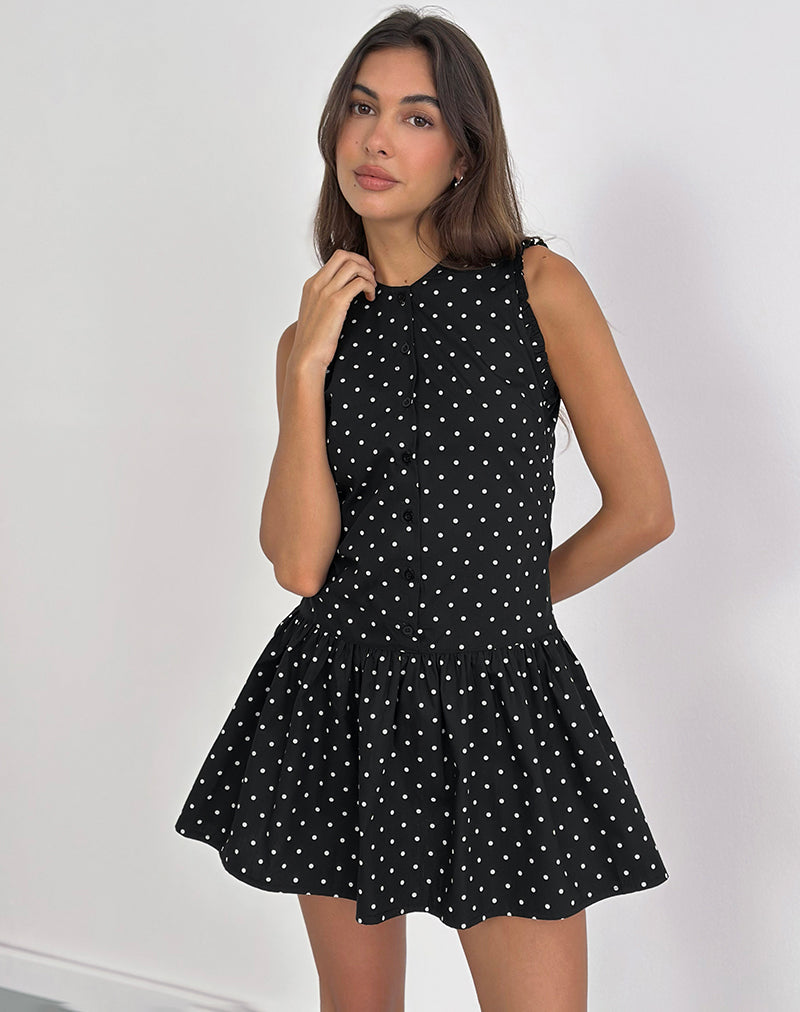 Image de la mini robe Yadara en Polka noir