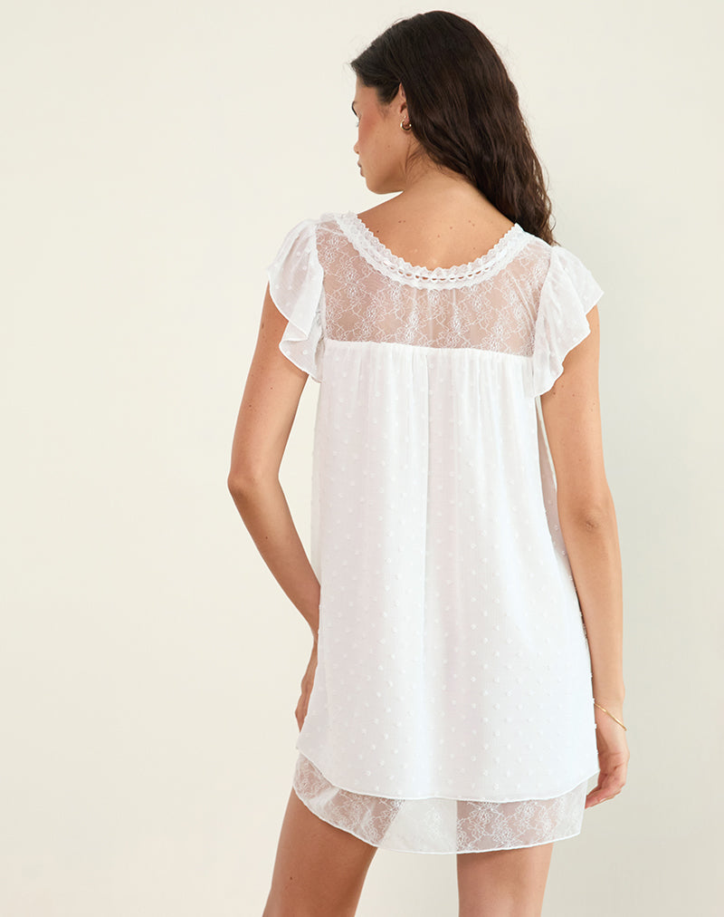 Image of Yagis Smock Mini Dress in Dobby Chiffon White Lace