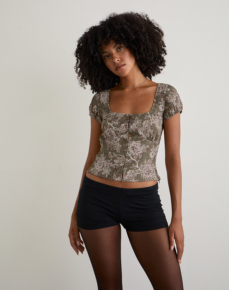 Chemisier Yakova en tissu floral vert