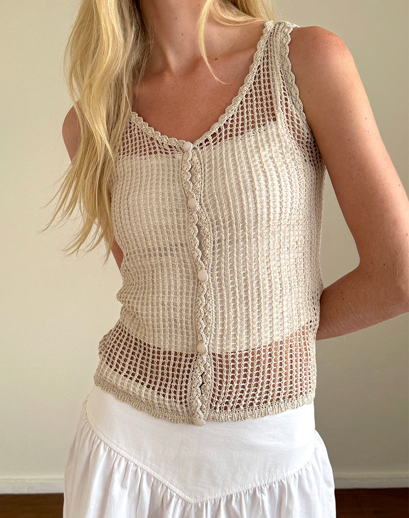Gilet Yamile en maille ajourée avoine