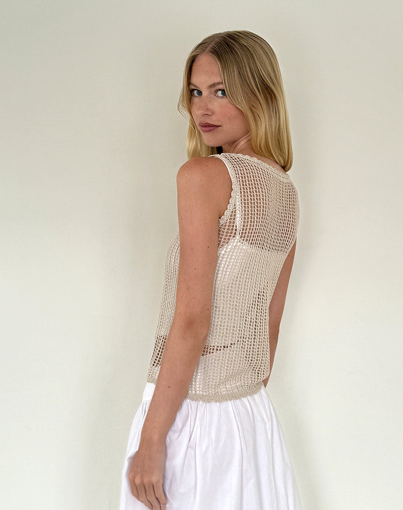 Gilet Yamile en maille ajourée avoine