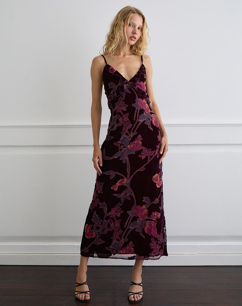 Image de Yamira Maxi Dress in Floral Devore Burgundy