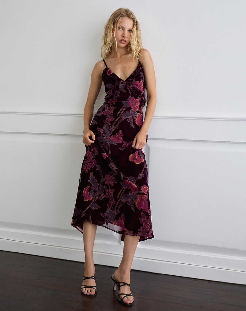 Image de Yamira Maxi Dress in Floral Devore Burgundy