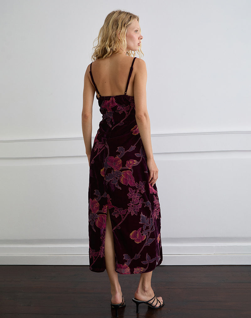 Image de Yamira Maxi Dress in Floral Devore Burgundy