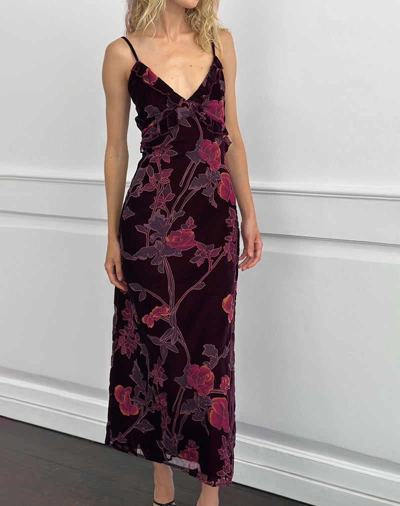 Image de Yamira Maxi Dress in Floral Devore Burgundy